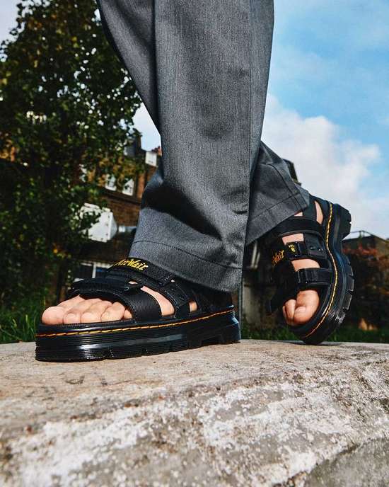 Sandalias Negras Dr. Martens Pearson Strappy Webbing Mujer Negros MX-02685